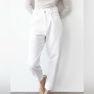 Zara paper bag baggy white denim jeans pants